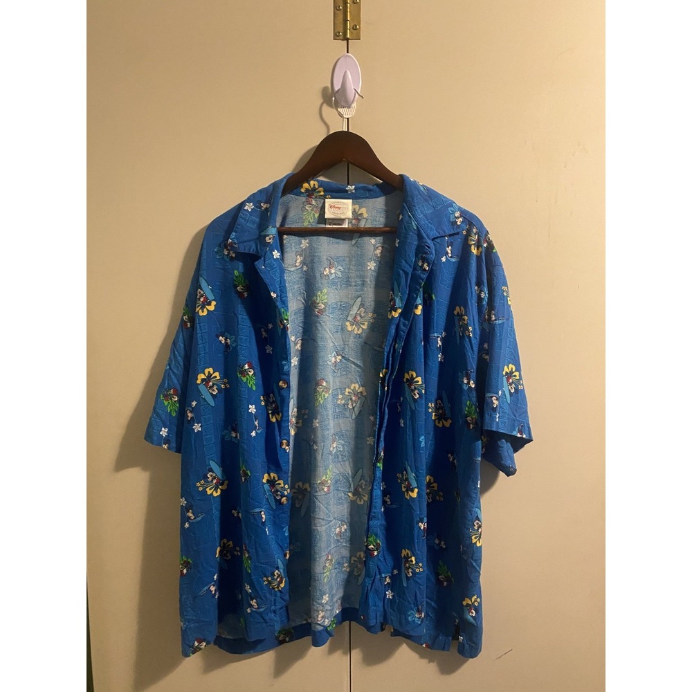 Disney Store Mickey Mouse XL Button Down Shirt Hawaiian Surfboard Men's Blue